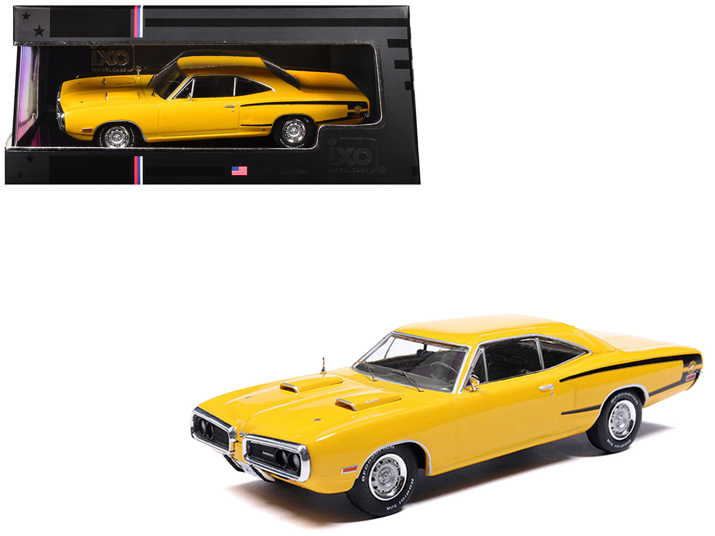1970 Dodge Coronet Super Bee Yellow with Black Stripes 1/43 Diecast Model