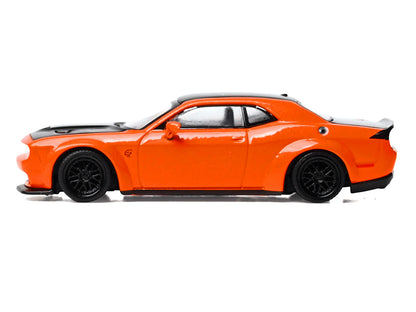 2018 Dodge Challenger SRT Hellcat Go Mango Orange with Matt Black Hood and Top 1/64 Diecast Model Car