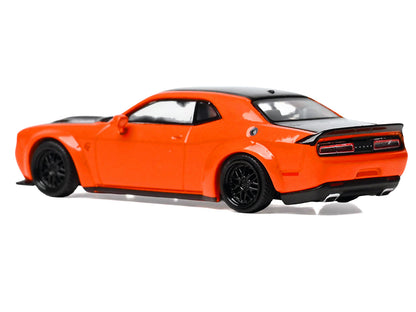 2018 Dodge Challenger SRT Hellcat Go Mango Orange with Matt Black Hood and Top 1/64 Diecast Model Car