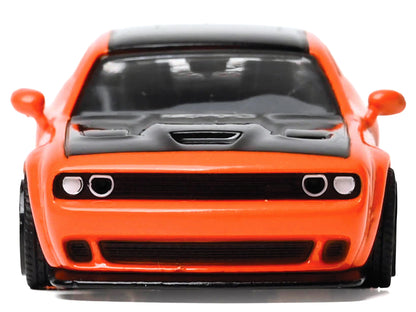 2018 Dodge Challenger SRT Hellcat Go Mango Orange with Matt Black Hood and Top 1/64 Diecast Model Car