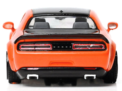 2018 Dodge Challenger SRT Hellcat Go Mango Orange with Matt Black Hood and Top 1/64 Diecast Model Car