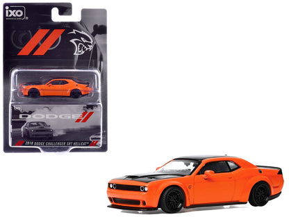 2018 Dodge Challenger SRT Hellcat Go Mango Orange with Matt Black Hood and Top 1/64 Diecast Model Car