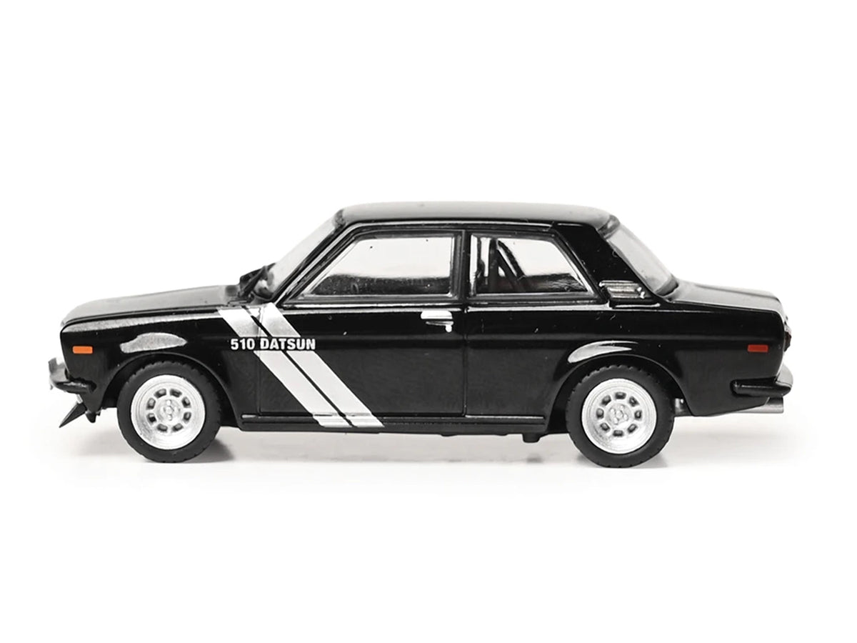 1971 Datsun 510 Black with Silver Stripes 1/64 Diecast Model Car