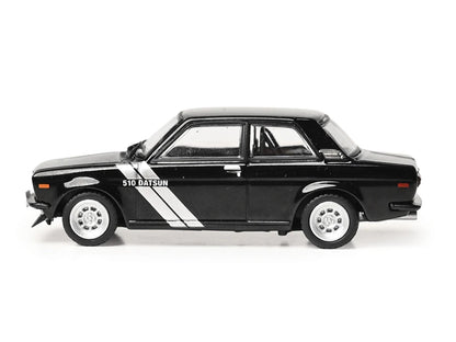 1971 Datsun 510 Black with Silver Stripes 1/64 Diecast Model Car
