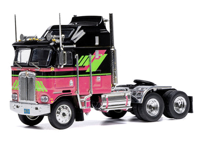 1976 Kenworth K100 Aerodyne Truck Tractor Black and Pink with Graphics 1/64 Diecast Model