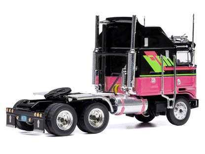 1976 Kenworth K100 Aerodyne Truck Tractor Black and Pink with Graphics 1/64 Diecast Model