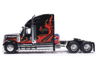 2010 International Lonestar Truck Tractor Black with Flame Graphics 1/64 Diecast Model