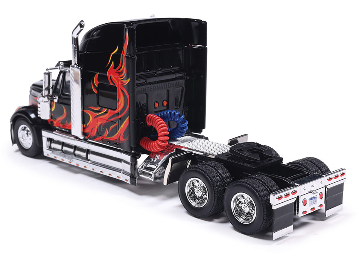 2010 International Lonestar Truck Tractor Black with Flame Graphics 1/64 Diecast Model