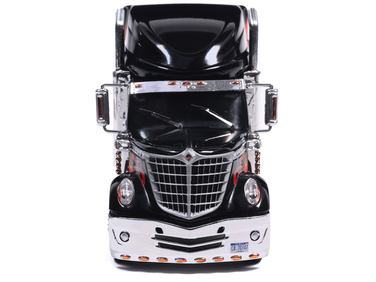 2010 International Lonestar Truck Tractor Black with Flame Graphics 1/64 Diecast Model