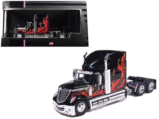 2010 International Lonestar Truck Tractor Black with Flame Graphics 1/64 Diecast Model
