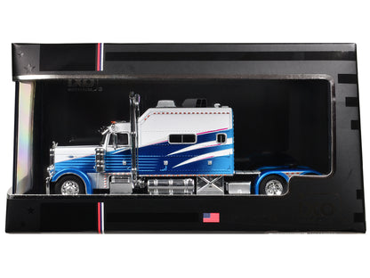 2002 Peterbilt 379 Truck Tractor White and Blue with Graphics 1/64 Diecast Model