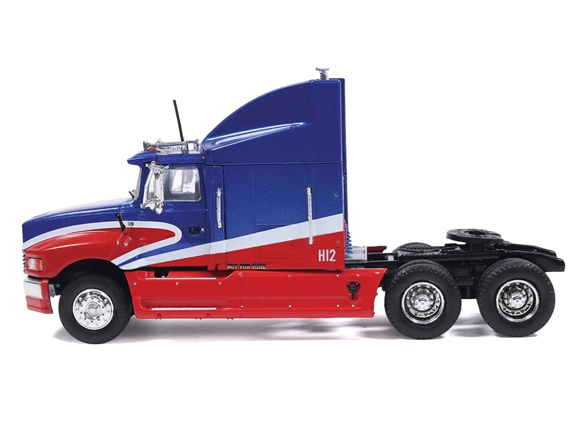 1990 Ford Aeromax Truck Tractor Blue Metallic and Red with White Stripes 1/64 Diecast Model Car