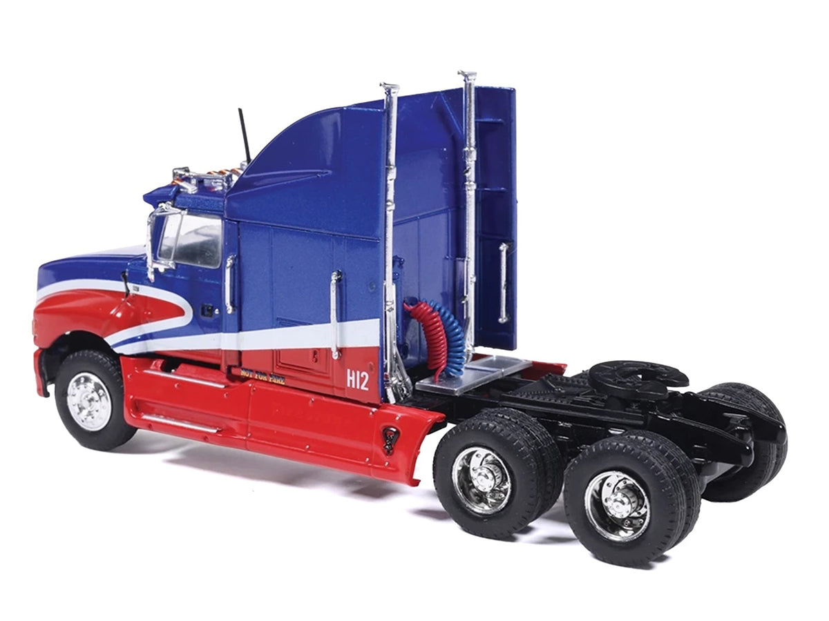 1990 Ford Aeromax Truck Tractor Blue Metallic and Red with White Stripes 1/64 Diecast Model Car