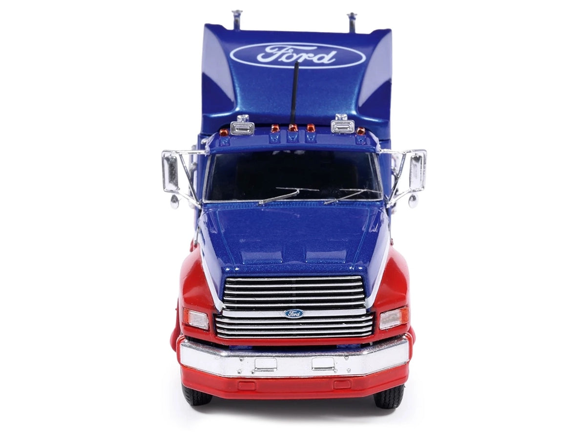 1990 Ford Aeromax Truck Tractor Blue Metallic and Red with White Stripes 1/64 Diecast Model Car