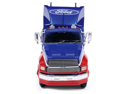 1990 Ford Aeromax Truck Tractor Blue Metallic and Red with White Stripes 1/64 Diecast Model Car
