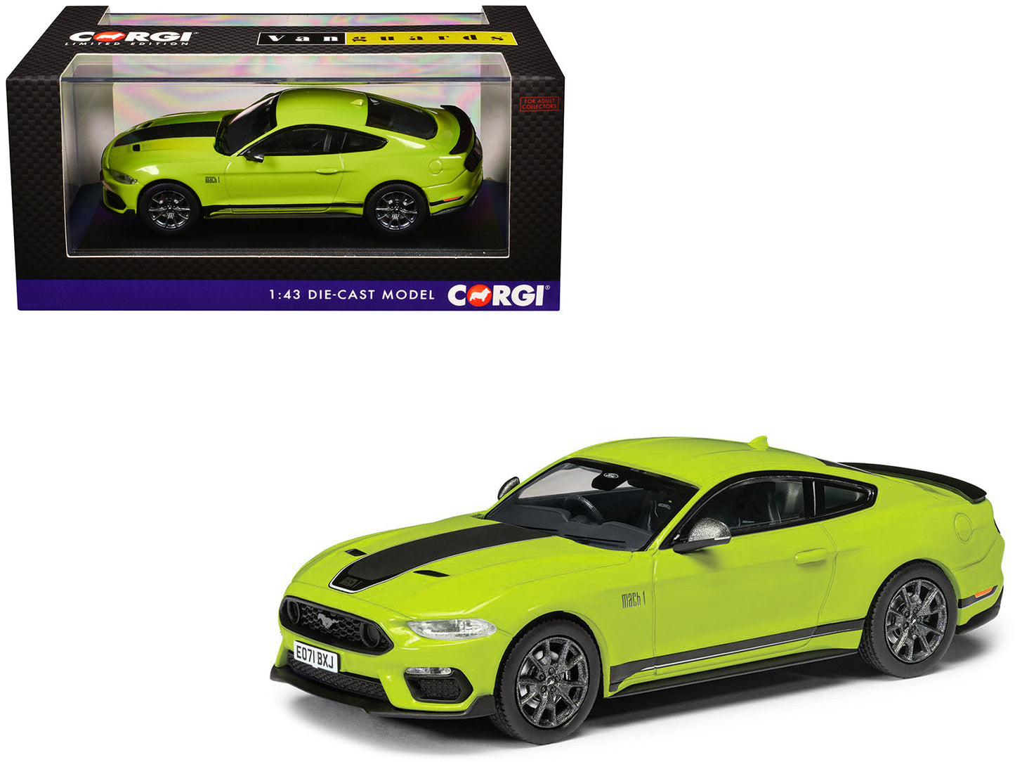 Ford Mustang Mk6 Mach 1 RHD (Right Hand Drive) Grabber Yellow with Black Stripes "Vanguards" Series 1/43 Diecast Model Car