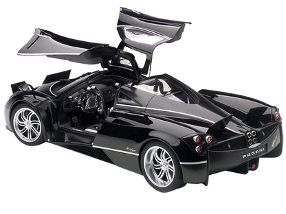 Pagani Huayra Gloss Black with Silver Stripes and Silver Wheels 1/12 Model Car