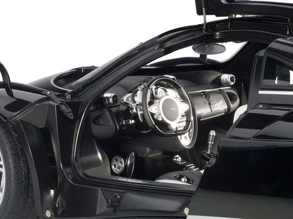 Pagani Huayra Gloss Black with Silver Stripes and Silver Wheels 1/12 Model Car