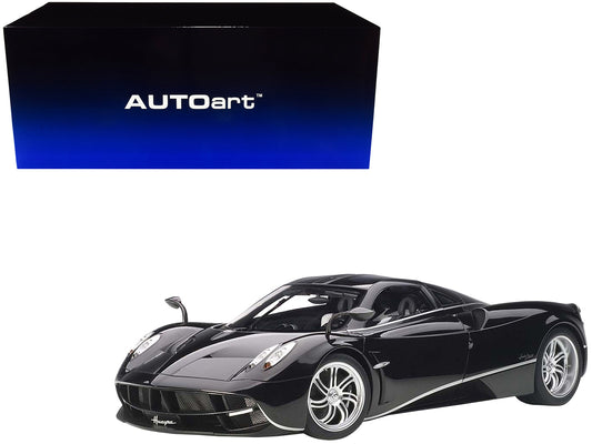 Pagani Huayra Gloss Black with Silver Stripes and Silver Wheels 1/12 Model Car