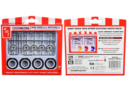 Skill 2 Model Kit Wire Wheels and Whitewall Tires Set of 5 Pieces for 1/25 Scale Models