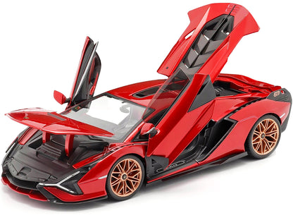 Lamborghini Sian FKP 37 Red with Copper Wheels 1/18 Diecast Model Car