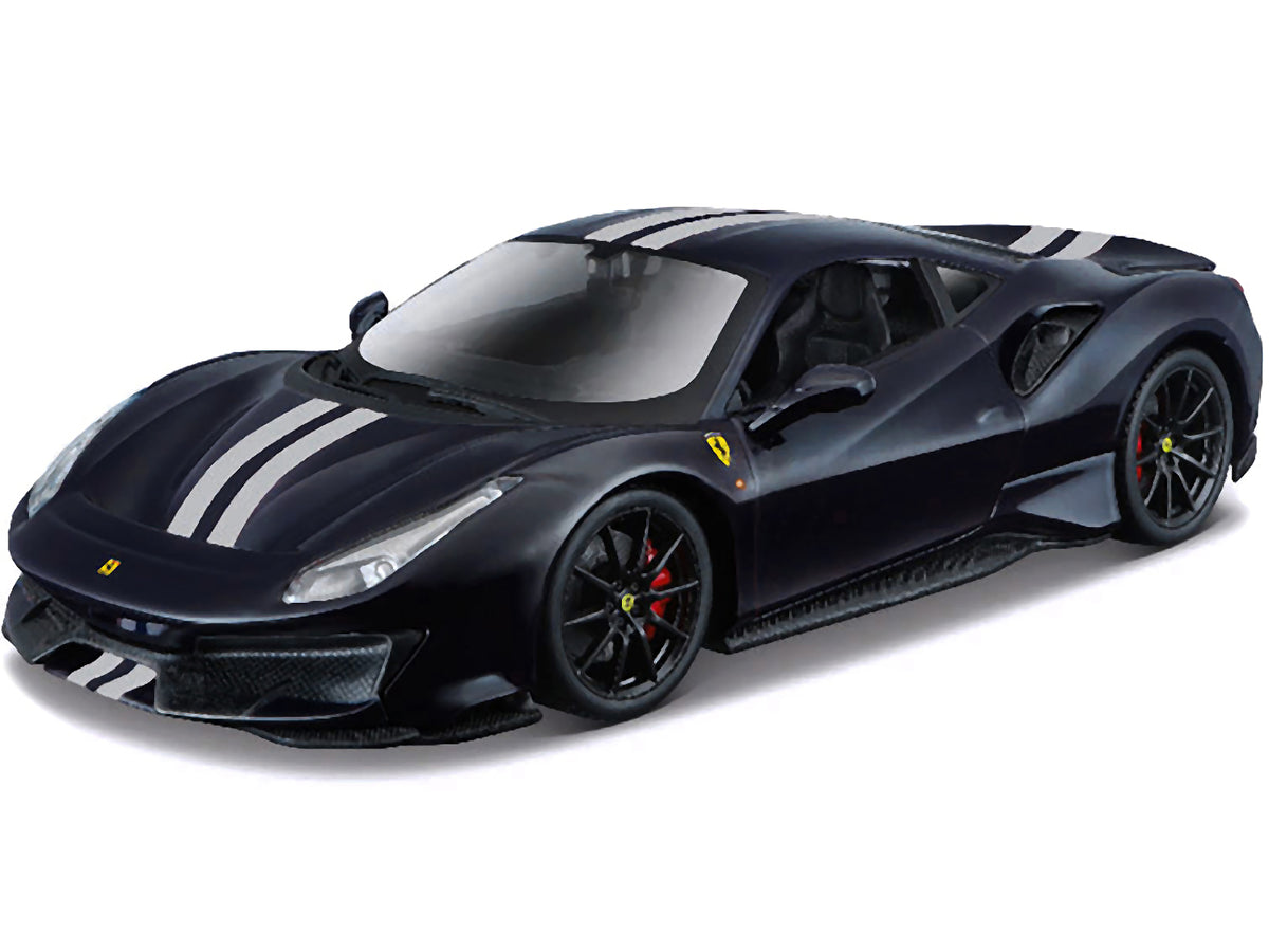 Ferrari 488 Pista Dark Blue Metallic with Silver Stripes 1/24 Diecast Model Car