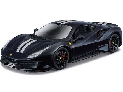 Ferrari 488 Pista Dark Blue Metallic with Silver Stripes 1/24 Diecast Model Car