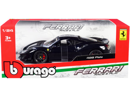 Ferrari 488 Pista Dark Blue Metallic with Silver Stripes 1/24 Diecast Model Car