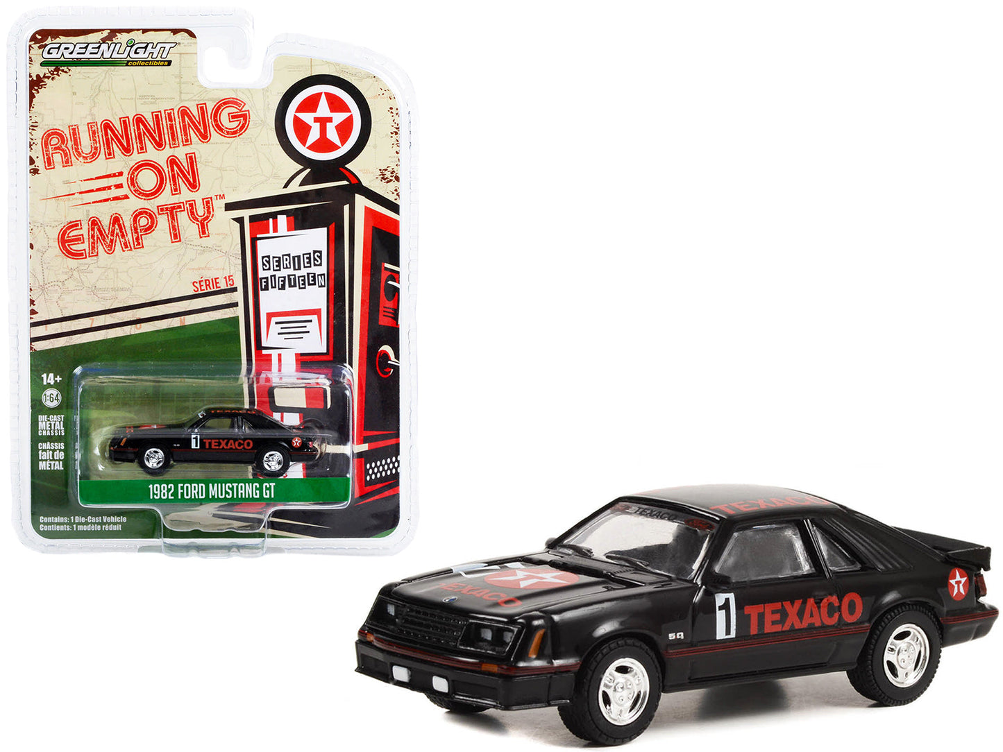 1982 Ford Mustang GT #1 Black "Texaco" "Running on Empty" Series 15 1/64 Diecast Model Car