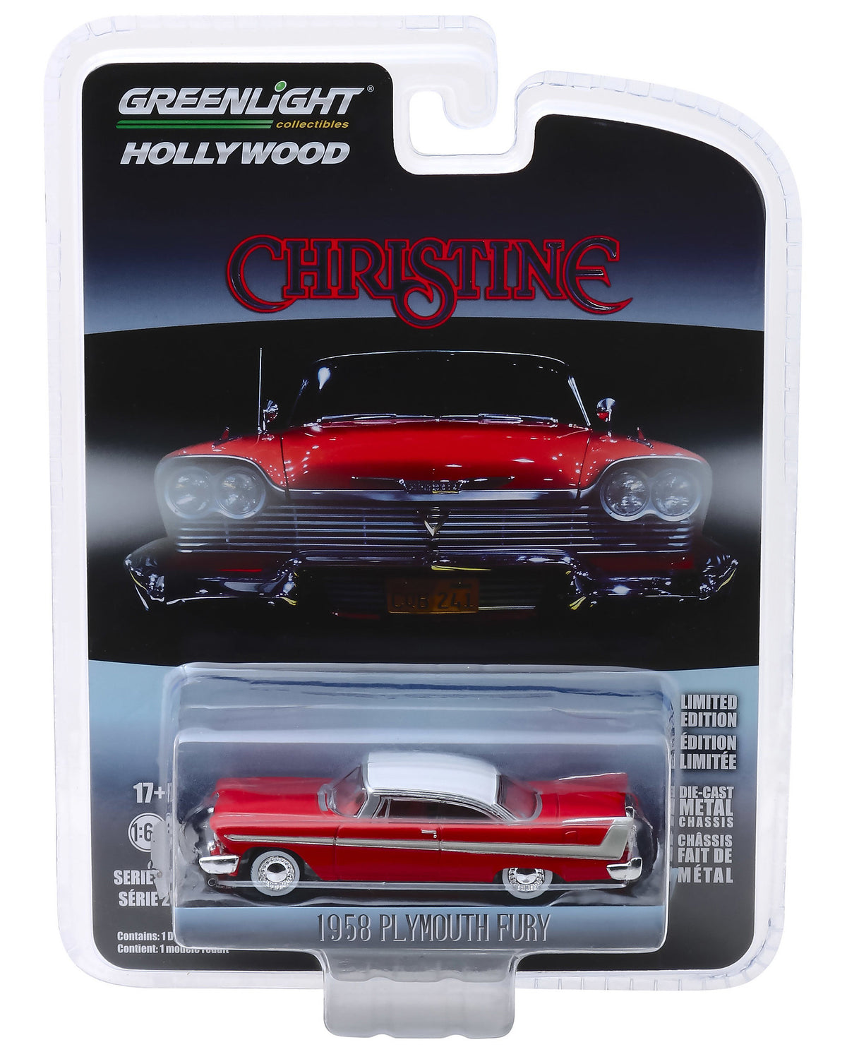 1958 Plymouth Fury Red with White Top "Christine" (1983) Movie "Hollywood Series" Release 23 1/64 Diecast Model Car