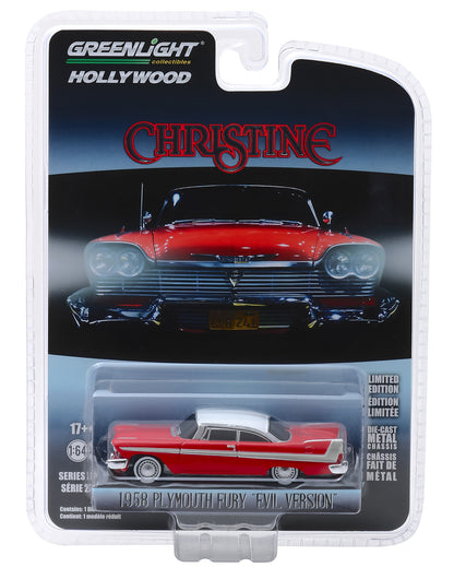 1958 Plymouth Fury Red with White Top "Evil Version" (Blacked Out Windows) "Christine" (1983) Movie "Hollywood Series" Release 24 1/64 Diecast Model Car