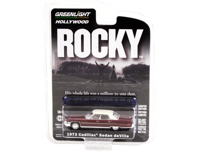 1973 Cadillac Sedan DeVille Burgundy with White Top "Rocky" (1976) Movie "Hollywood Series" Release 35 1/64 Diecast Model Car