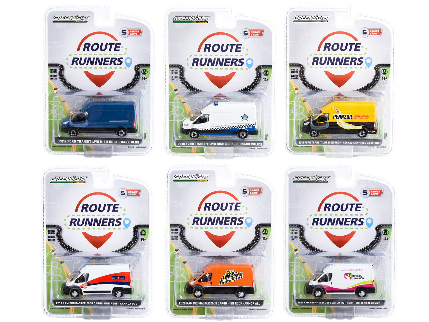 "Route Runners" Set of 6 Vans Series 5 1/64 Diecast Model Cars