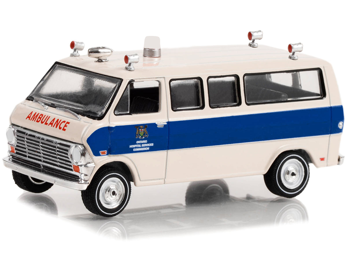 1969 Ford Econoline Ambulance Beige with Blue Stripes "Ontario Hospital Services Commission Ontario Canada" "First Responders" Series 1 1/64 Diecast Model Car
