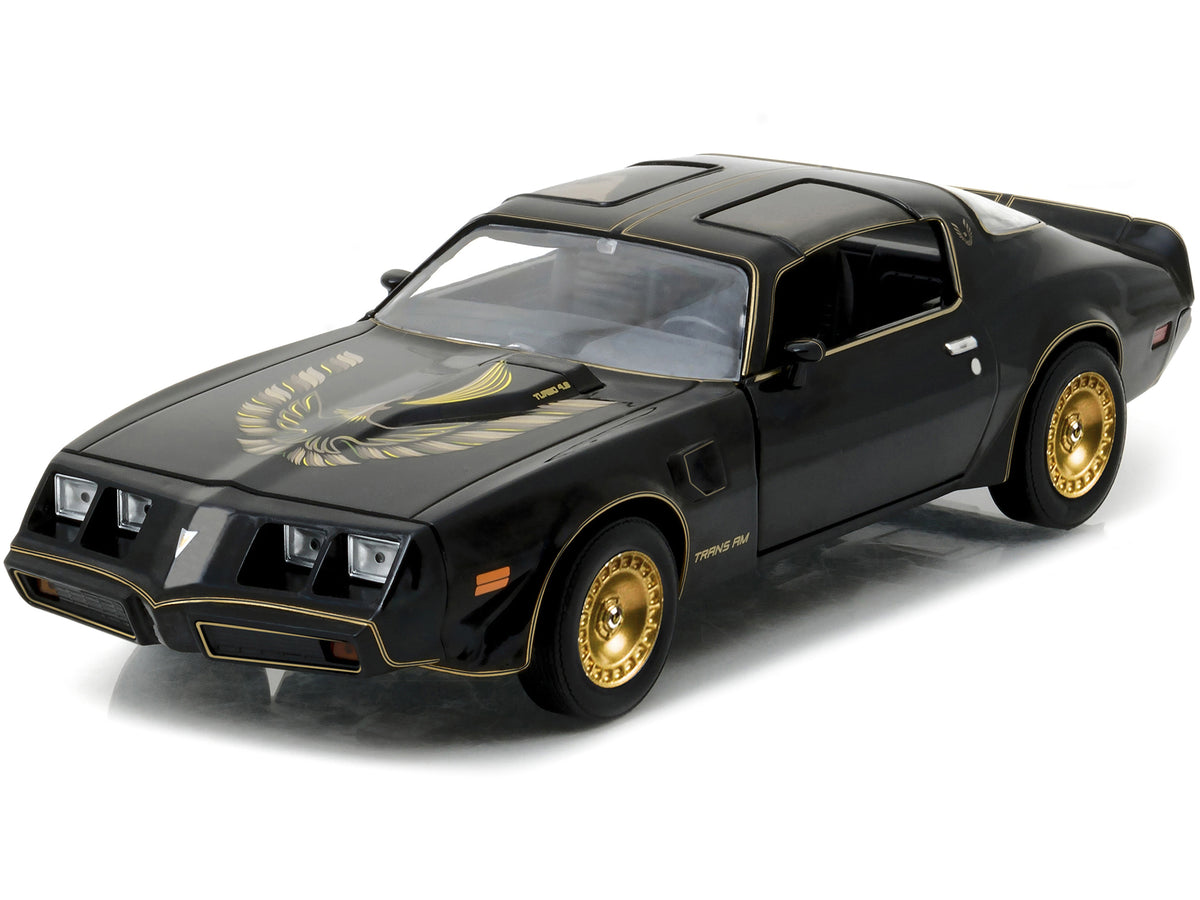 1980 Pontiac Firebird Trans Am T/A Turbo 4.9L Starlite Black with Golden Eagle Hood and Stripes 1/24 Diecast Model Car