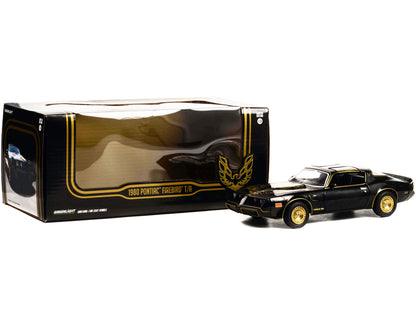 1980 Pontiac Firebird Trans Am T/A Turbo 4.9L Starlite Black with Golden Eagle Hood and Stripes 1/24 Diecast Model Car