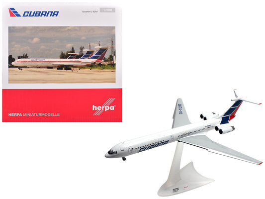 Ilyushin IL-62M Commercial Aircraft "Cubana de Aviacion" (T1280) White with Blue and Red Tail 1/200 Diecast Model Airplane