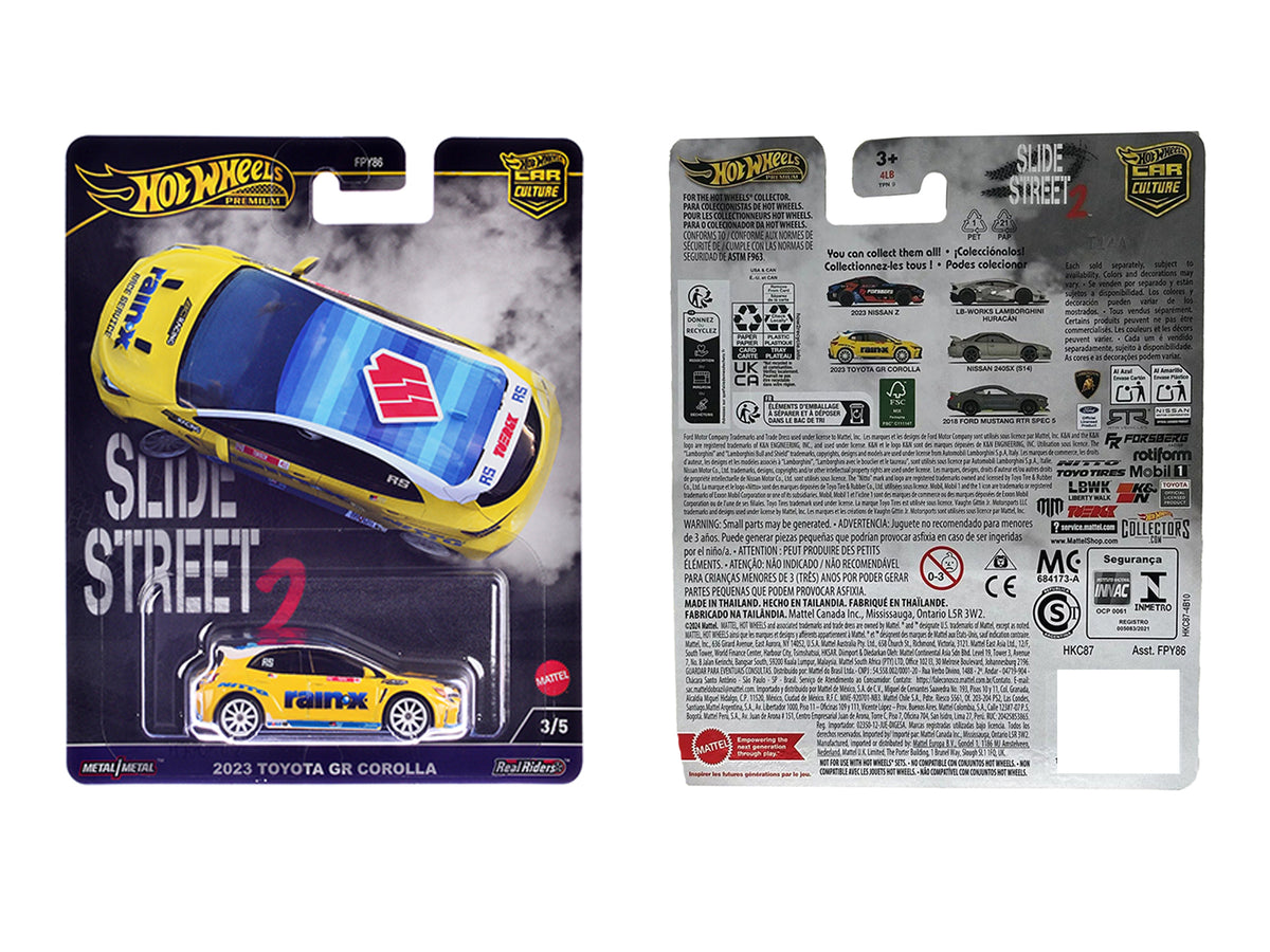 2023 Toyota GR Corolla "Rain X" Yellow "Slide Street 2" Series Diecast Model Car