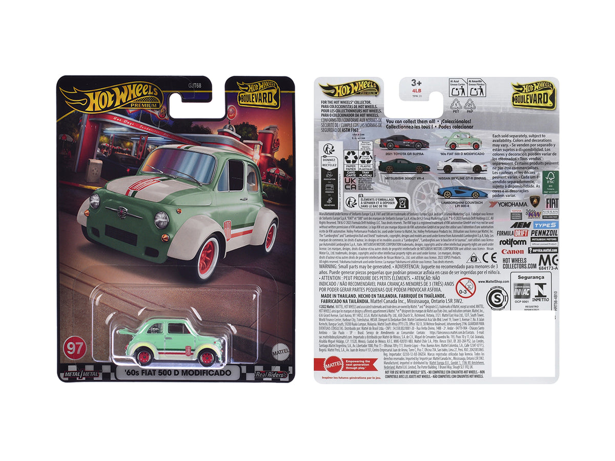 1960's Fiat 500 D Modificado Light Green with Stripes "Boulevard" Series Diecast Model Car