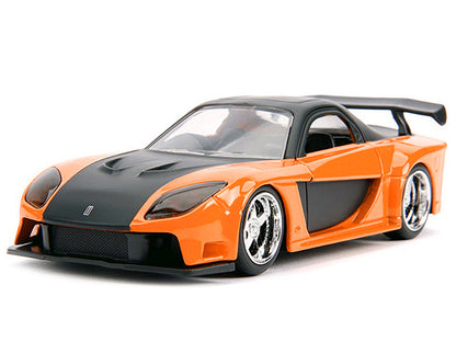 Han's Mazda RX-7 RHD (Right Hand Drive) Orange Metallic and Black "25 Years of Fast & Furious" "The Fast and the Furious: Tokyo Drift" (2006) Movie "Fast & Furious" Series 1/32 Diecast Model Car