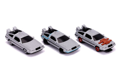 "Back to the Future" Time Machine 3 piece Set "Nano Hollywood Rides" Diecast Model Cars