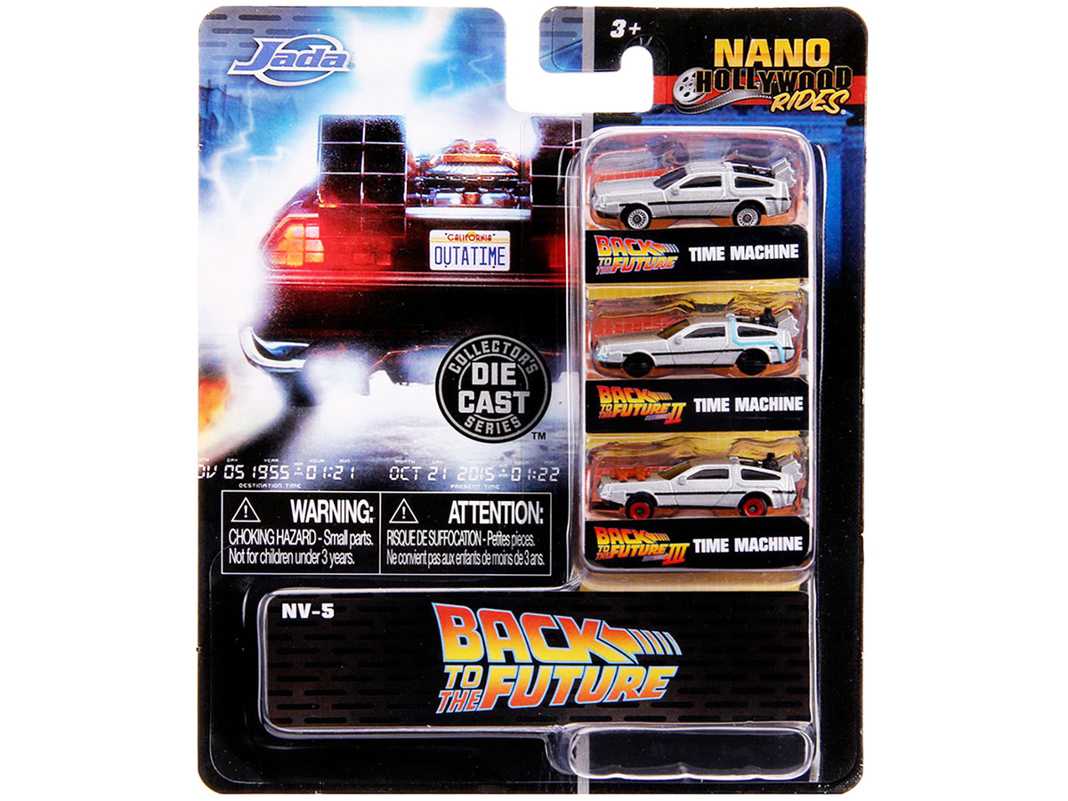 "Back to the Future" Time Machine 3 piece Set "Nano Hollywood Rides" Diecast Model Cars