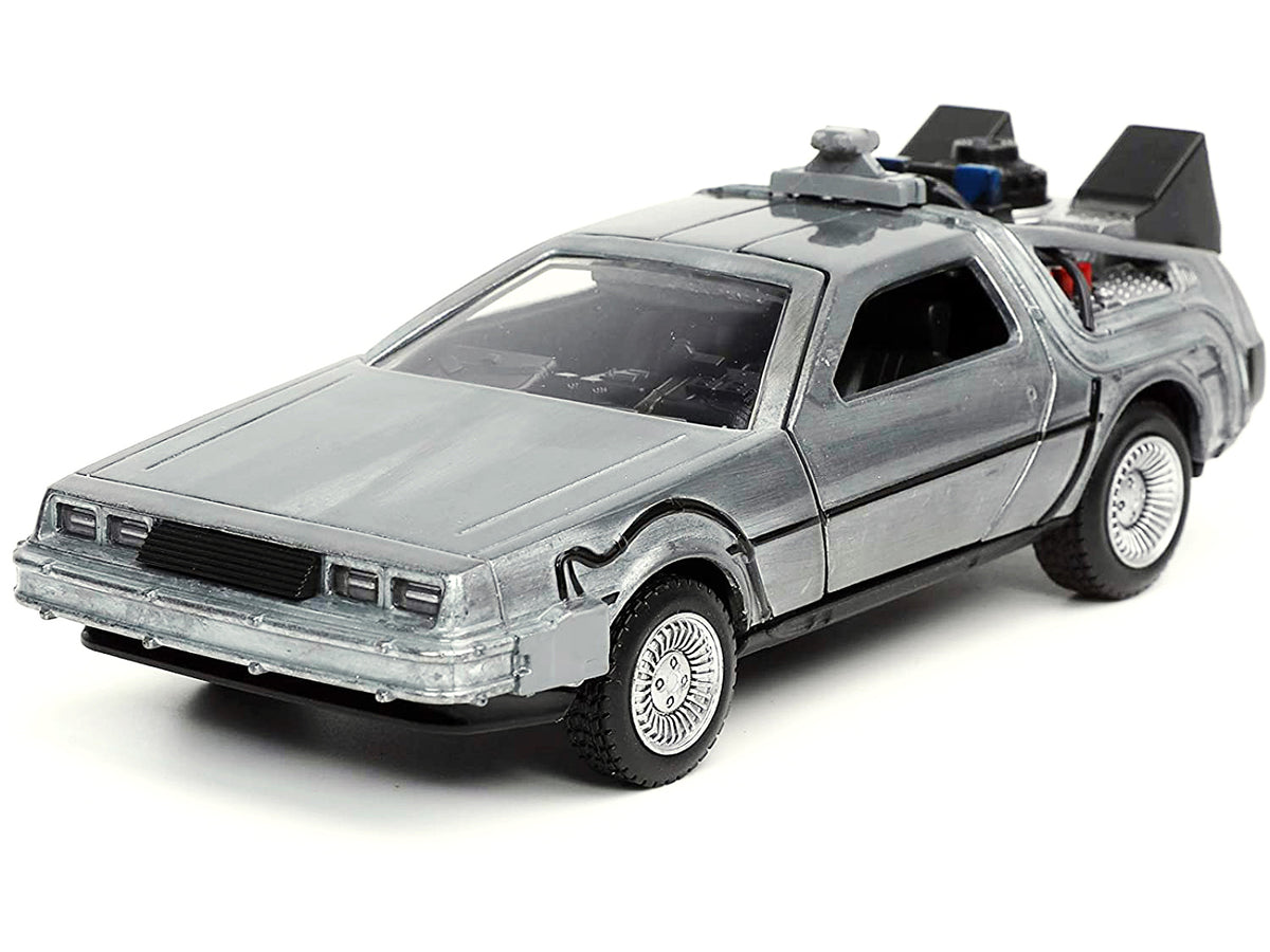 DeLorean DMC (Time Machine) Brushed Metal "Back to the Future Part I" (1985) Movie "Hollywood Rides" Series 1/32 Diecast Model Car