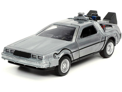 DeLorean DMC (Time Machine) Brushed Metal "Back to the Future Part I" (1985) Movie "Hollywood Rides" Series 1/32 Diecast Model Car
