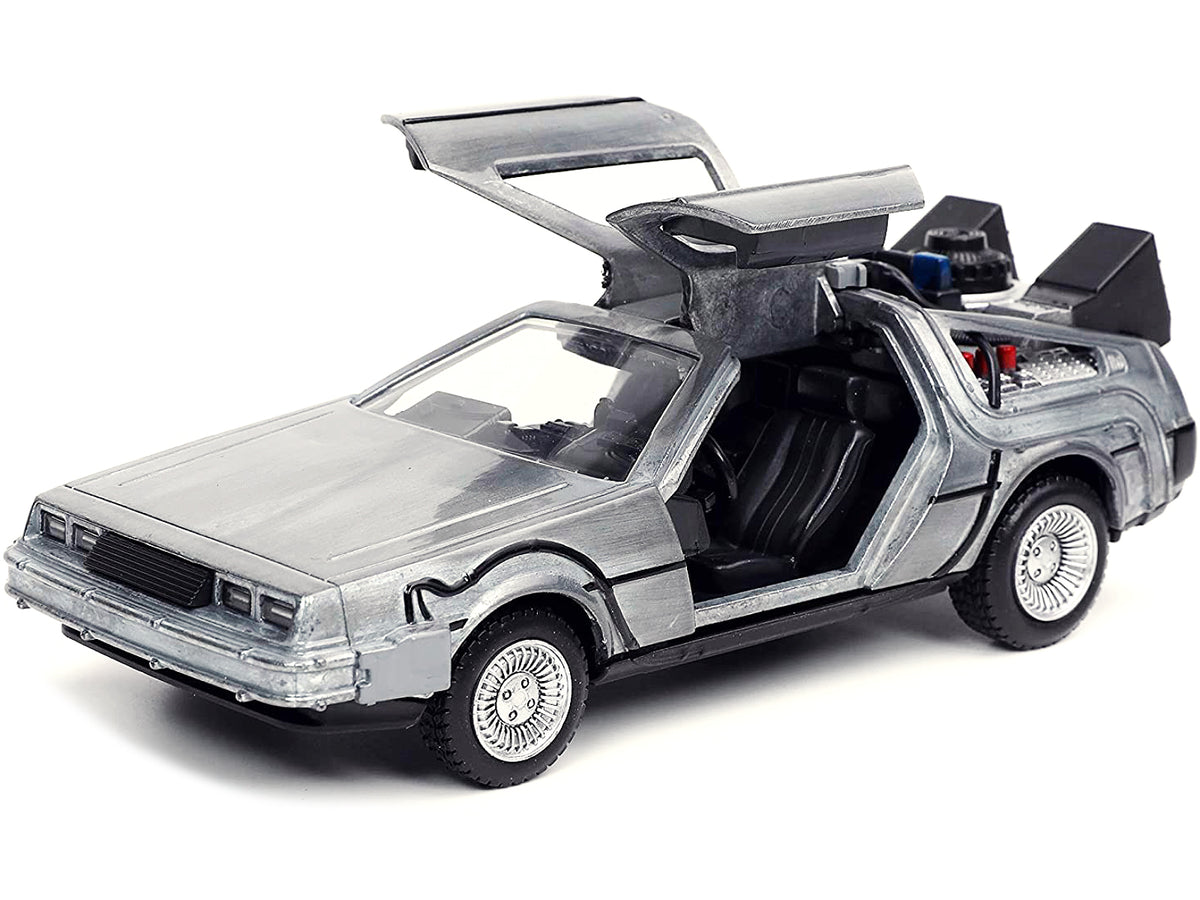 DeLorean DMC (Time Machine) Brushed Metal "Back to the Future Part I" (1985) Movie "Hollywood Rides" Series 1/32 Diecast Model Car