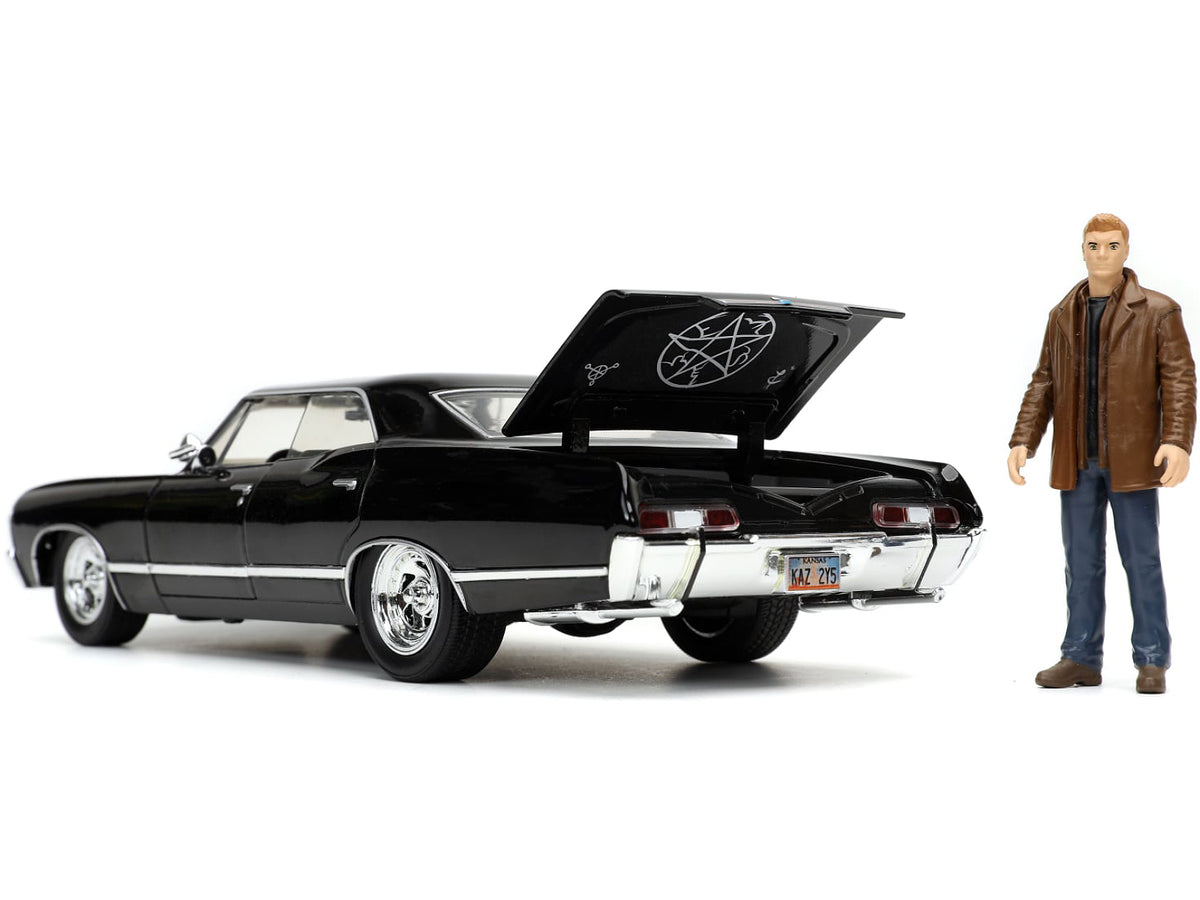 1967 Chevrolet Impala SS Sport Sedan Black and Dean Winchester Diecast Figurine "Supernatural" (2005-2020) TV Series "Hollywood Rides" Series 1/24 Diecast Model Car
