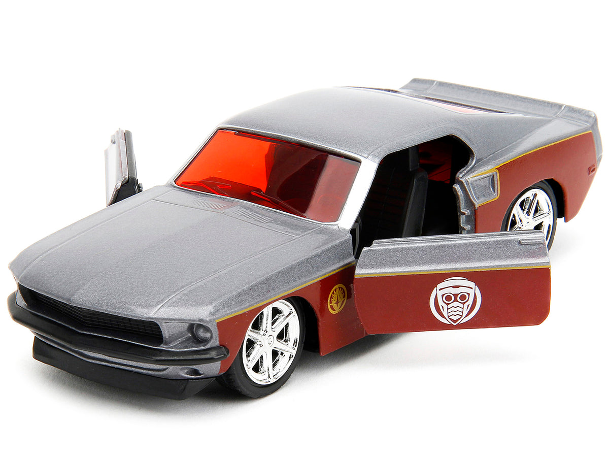 1969 Ford Mustang Silver Metallic and Dark Red and Star Lord Diecast Figure "Marvel Guardians of the Galaxy" "Hollywood Rides" Series 1/32 Diecast Model Car