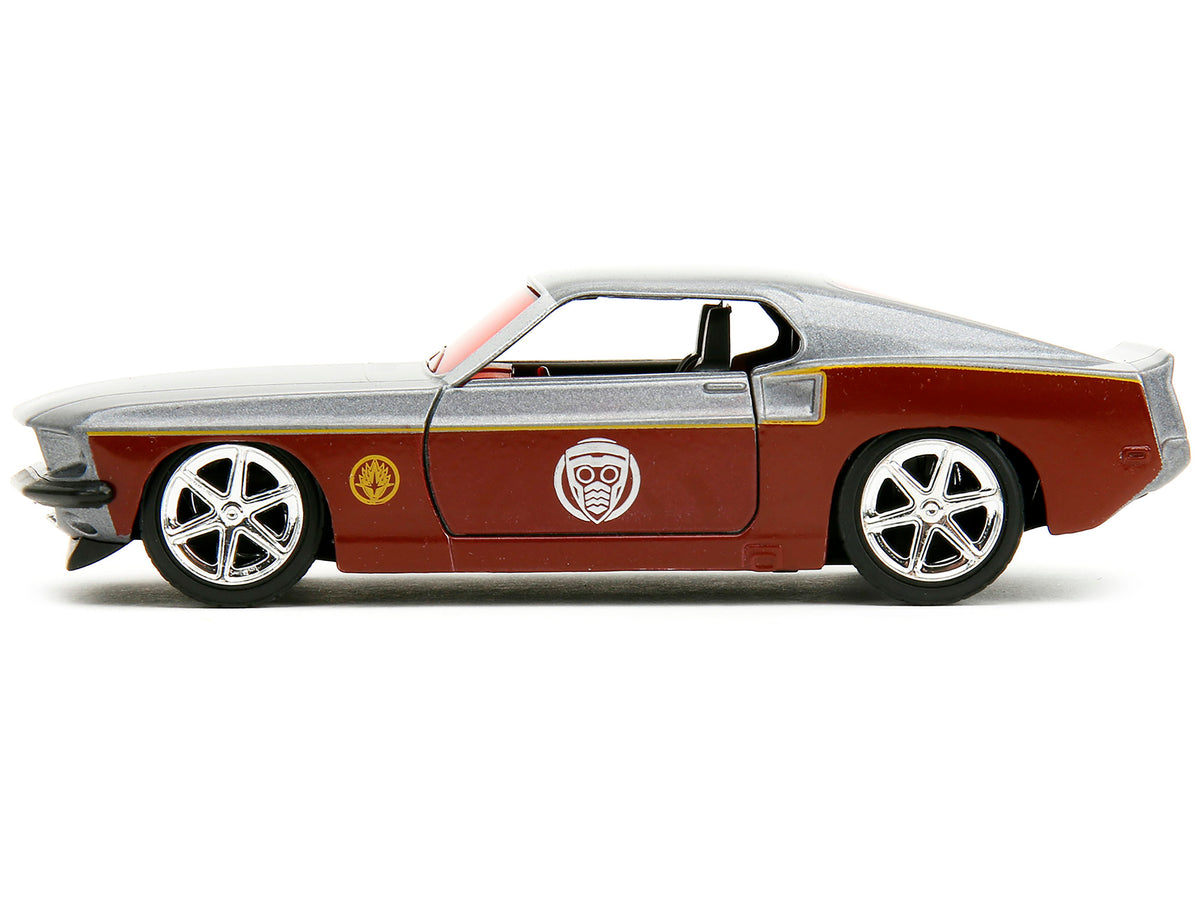 1969 Ford Mustang Silver Metallic and Dark Red and Star Lord Diecast Figure "Marvel Guardians of the Galaxy" "Hollywood Rides" Series 1/32 Diecast Model Car