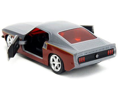 1969 Ford Mustang Silver Metallic and Dark Red and Star Lord Diecast Figure "Marvel Guardians of the Galaxy" "Hollywood Rides" Series 1/32 Diecast Model Car