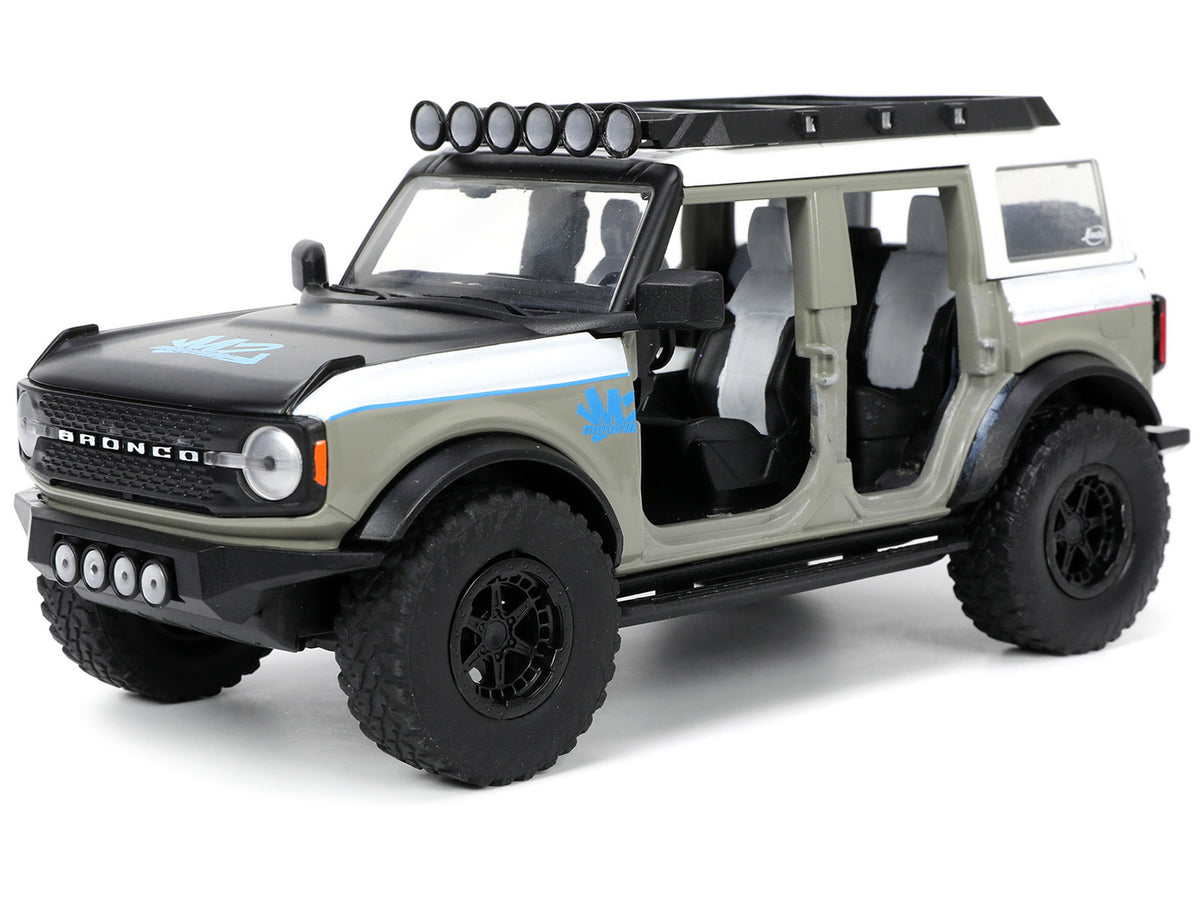 2021 Ford Bronco Gray and White with Matt Black Hood with Roof Rack "M2 Motoring" "Just Trucks" Series 1/24 Diecast Model Car